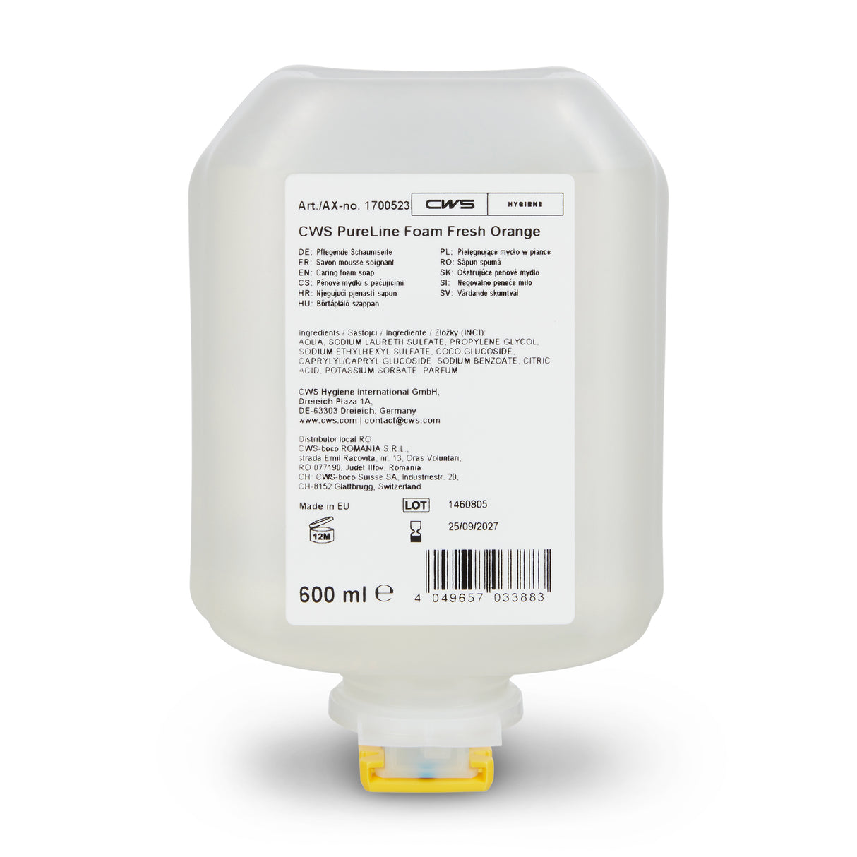 CWS PureLine Foam Fresh Orange bottle of 600ml, pack of 8