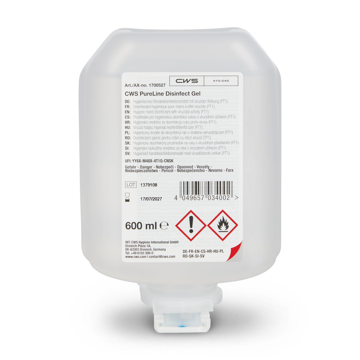 CWS PureLine Disinfect Gel Flasche à 600 ml, 8er Pack