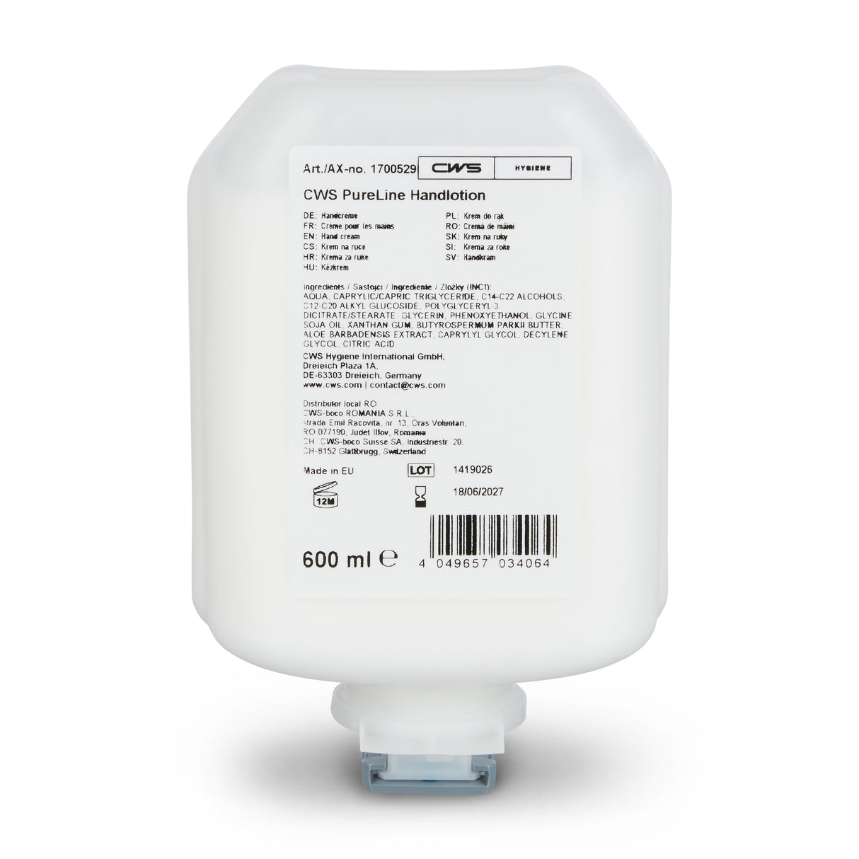 CWS PureLine Hand Lotion Bottle 8-pack, 600 ml