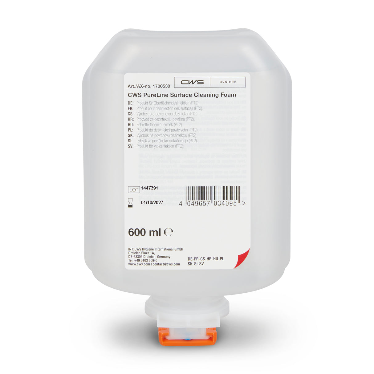 CWS PureLine Surface Cleaning Foam bottle, pack of 8, 600 ml