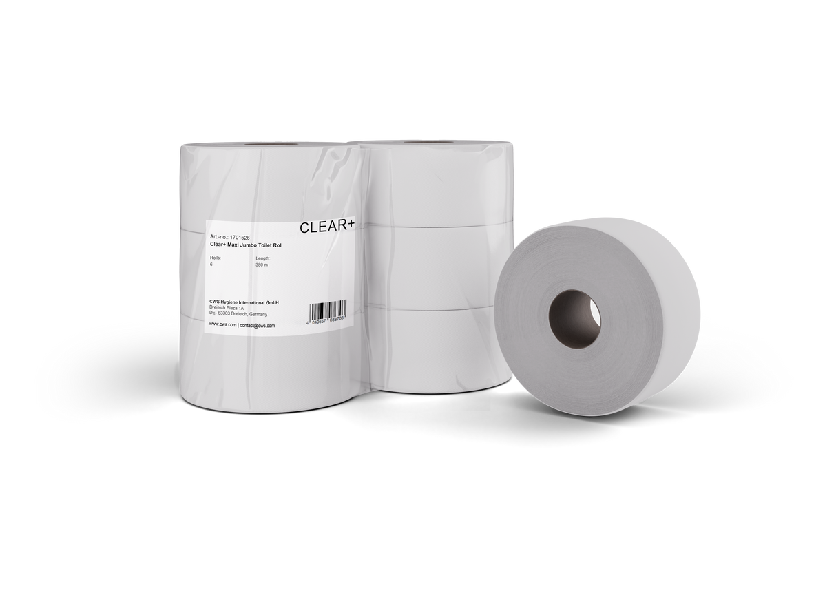 Clear+ Toilet Paper Maxi Jumbo Rolls, 2-ply 380m, 6 Rolls