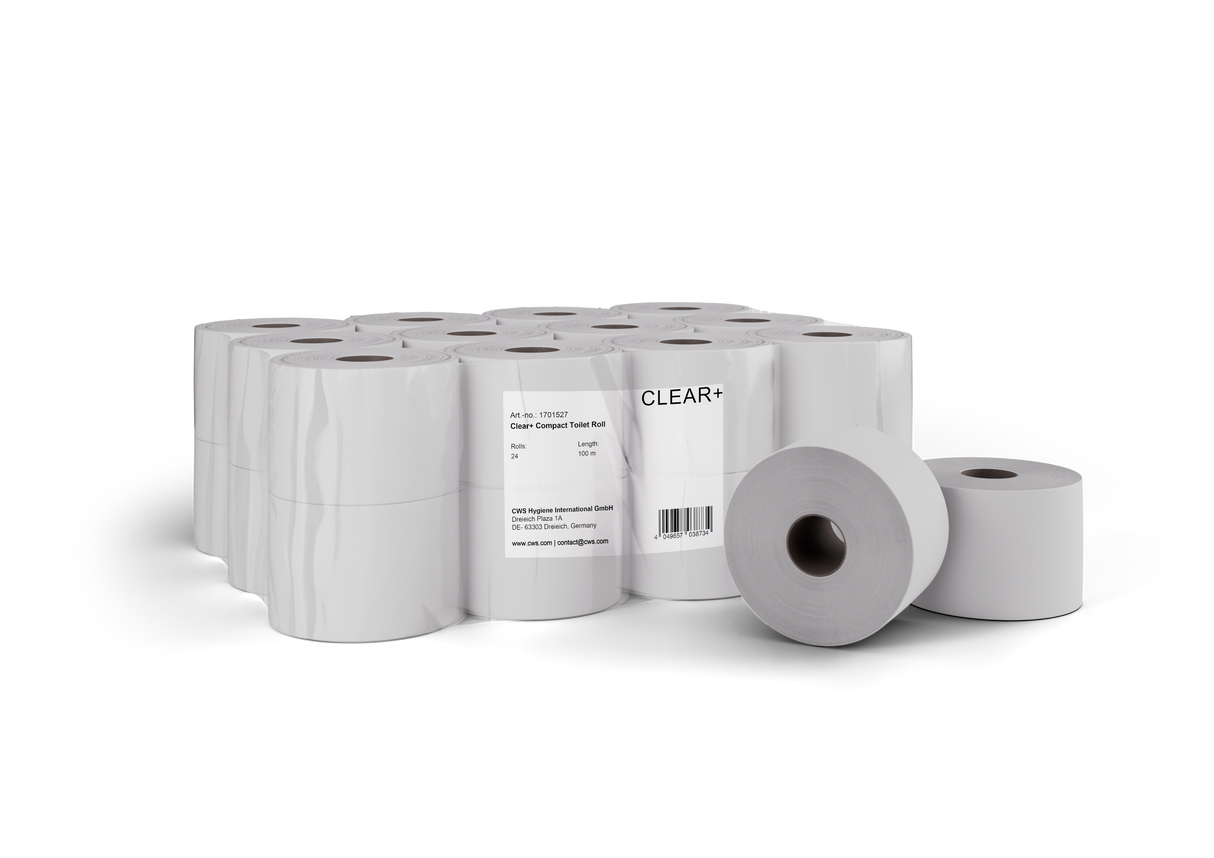 Clear+ Toilettenpapier Kompakt-Rollen, 2-lagig, 100 m, 24 Rollen