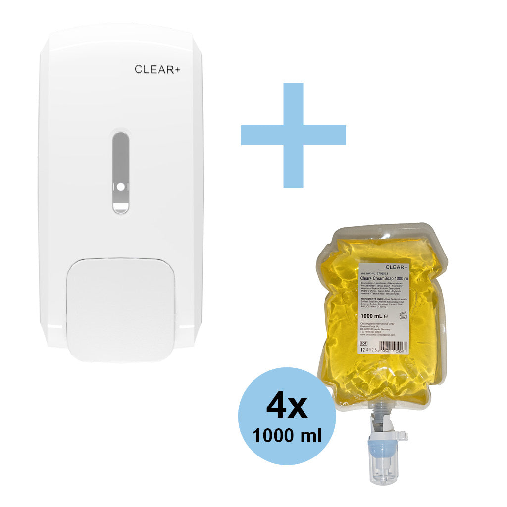 Clear+ Promotional Set Cream Soap | Soap Dispenser & 4x Cream Soap (1,000 ml each)