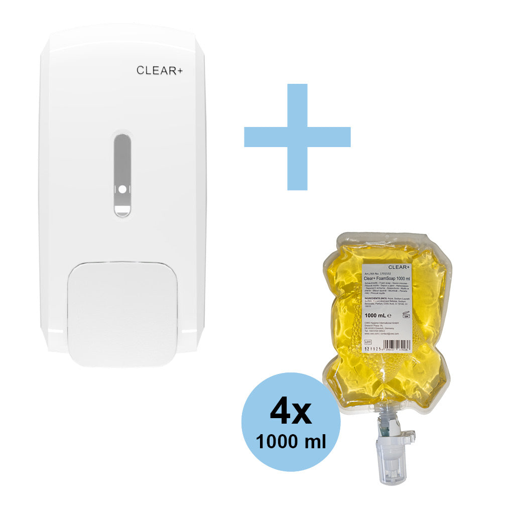 Clear+ Promotional Set Foam Soap | Soap Dispenser & 4x Foam Soap (1,000 ml each)