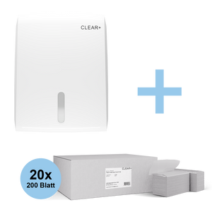 Clear+ Aktionsset Papierhandtuch | Falthandtuchspender & Faltpapier (4.000 Blatt)
